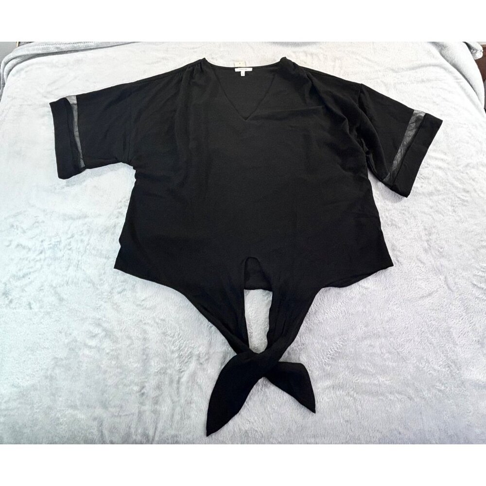 Maurice Blouse Women's Large black Tie Front Top With Mesh Strip on the Sleeve N